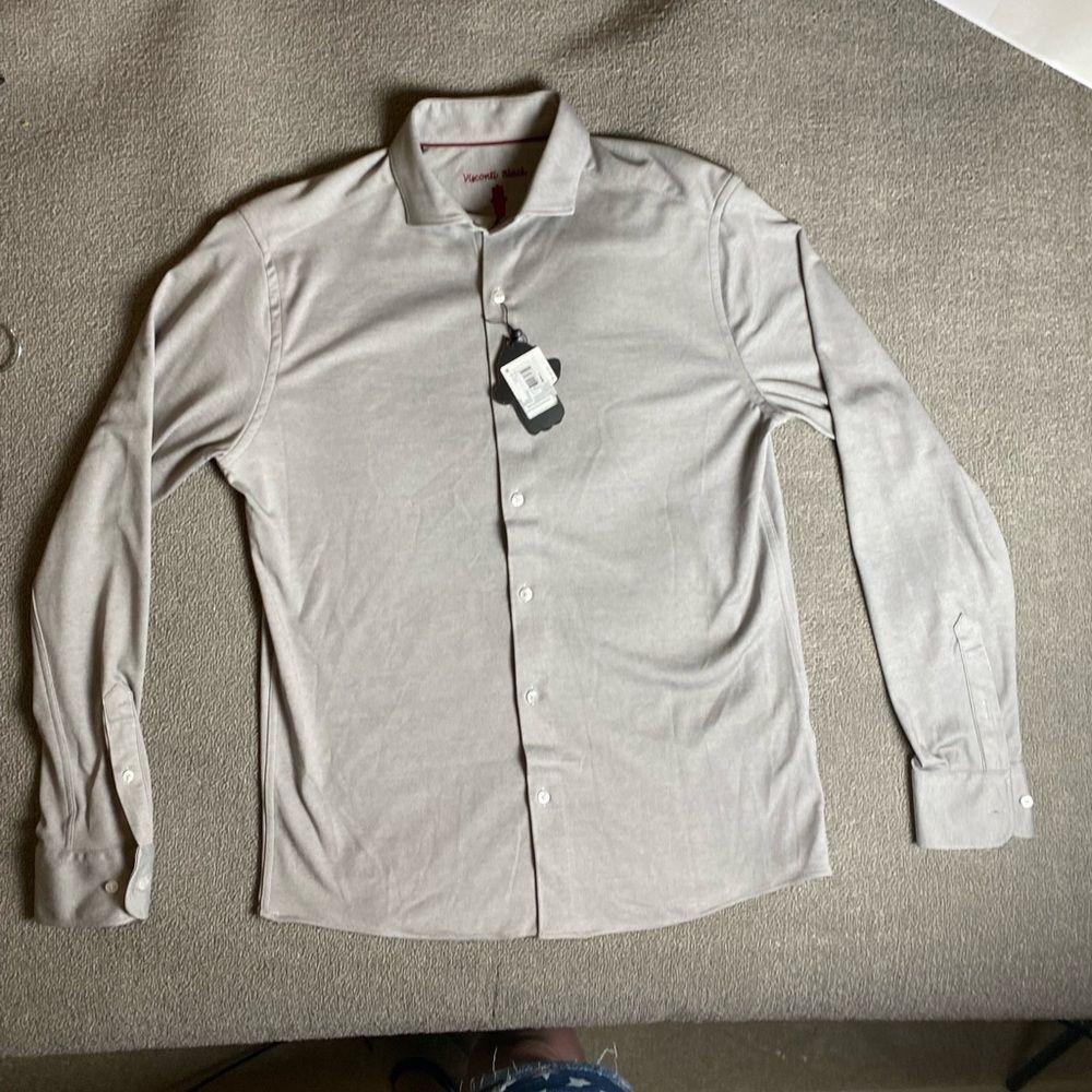 Visconti Black Men's Gray Long Sleeve Button Up- Quiet Luxury Comfort Old Money